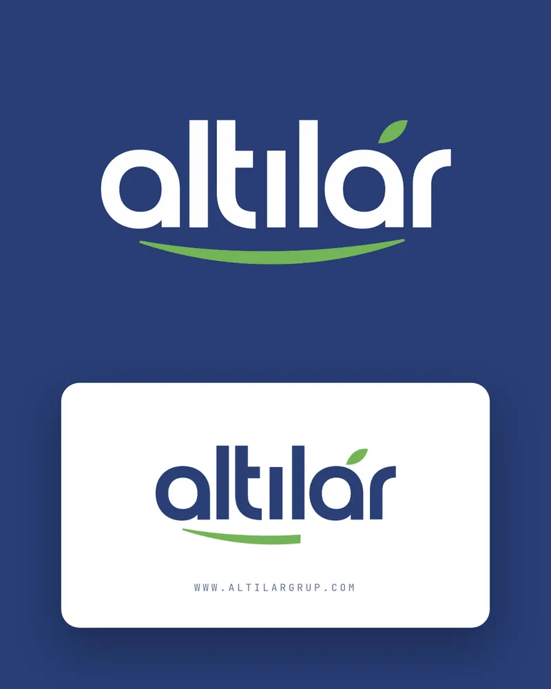 Altılar logo on navy and on a business card.