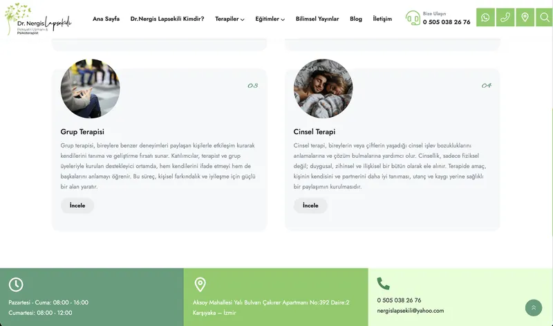 psikoterapizmir.com terapiler bölümü.