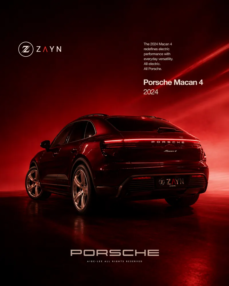 A Porsche Macan 4 in red light.